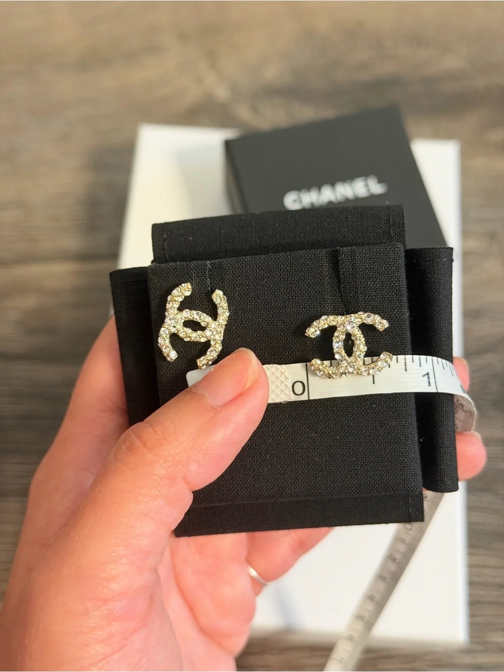 CHANEL Gold Crystal CC Stud Earrings